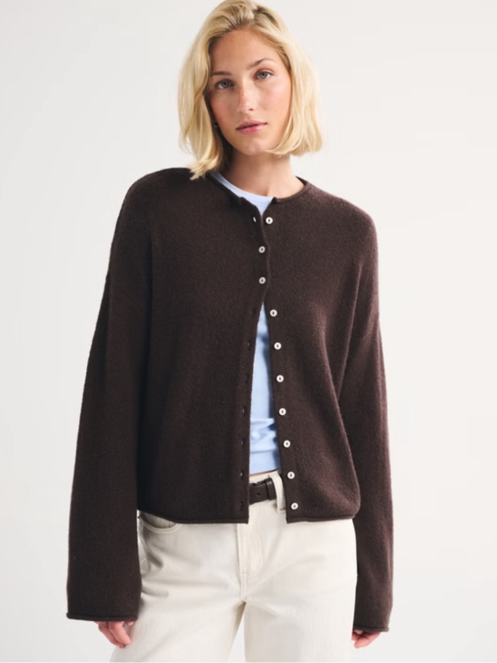 nwt abercrombie merino wool-blend roll neck cardigan